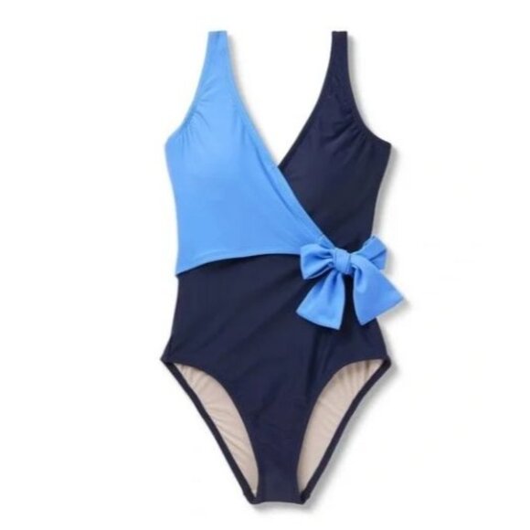Kona Sol Womens Wrap Tie Medium Coverage One Piece Swimsuit Navy Blue XS - Picture 1 of 5